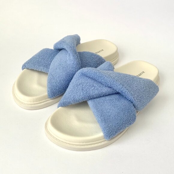 Anthropologie Maeve Blue Terry Towel Pool Slide Sandals Coastal Grandma Boho - Picture 4 of 10